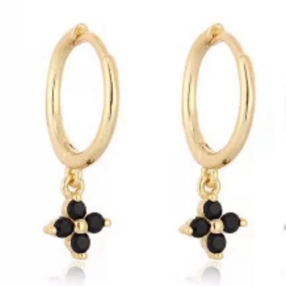 COPY - 18k Gold Huggie Hoop Flower Crystal Dangle Earrings